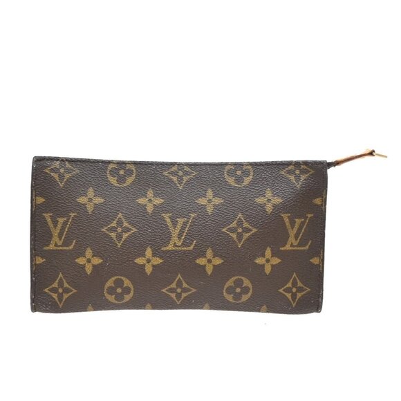 LOUIS VUITTON LV Logo Bucket GM Pouch Bag Monogram Leather Brown Gold - Picture 1 of 13